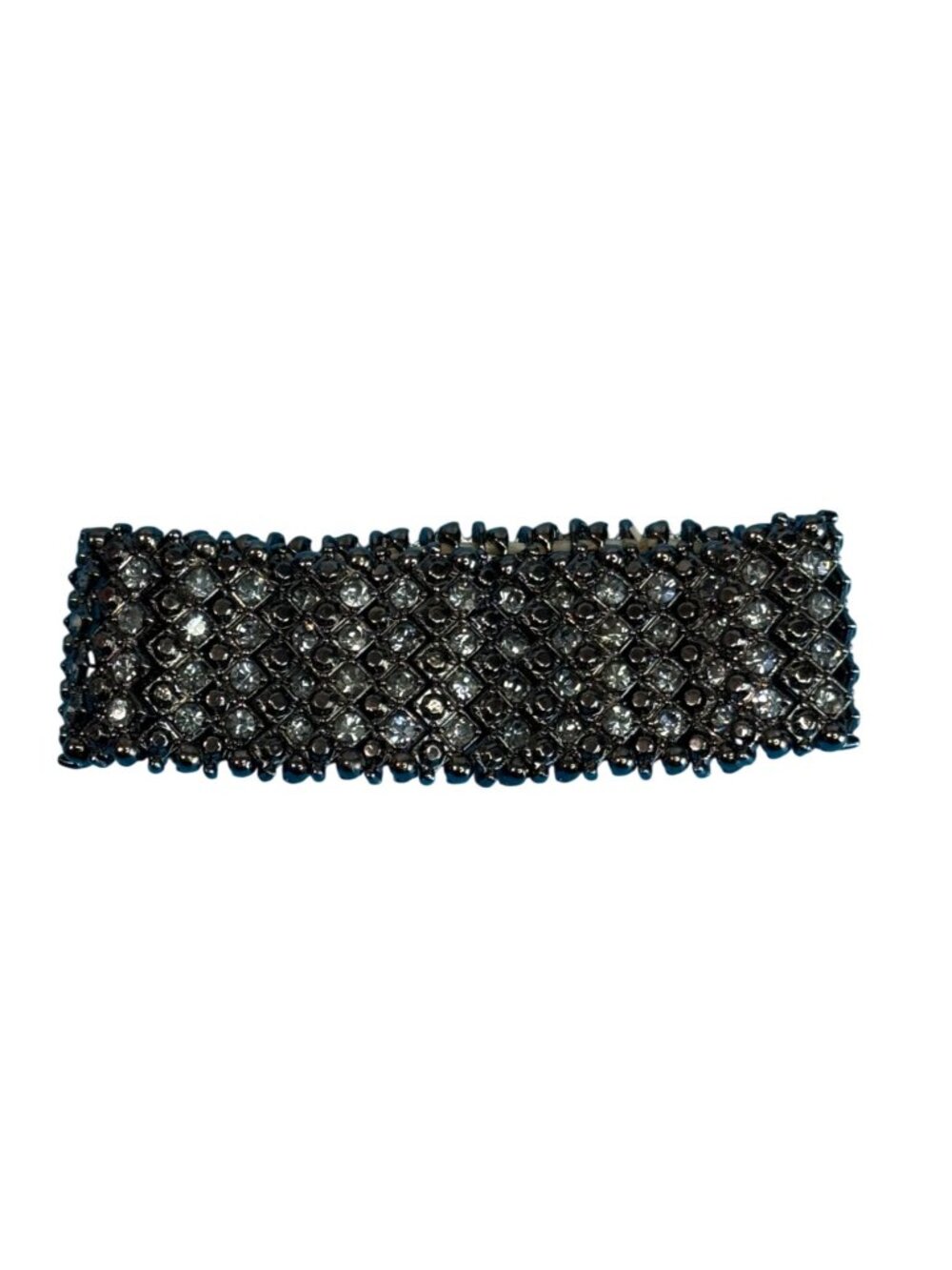Wide Gunmetal Crystal Stretch Cuff Bracelet Black Chrome Rhinestone Mesh 7" - Picture 7 of 7